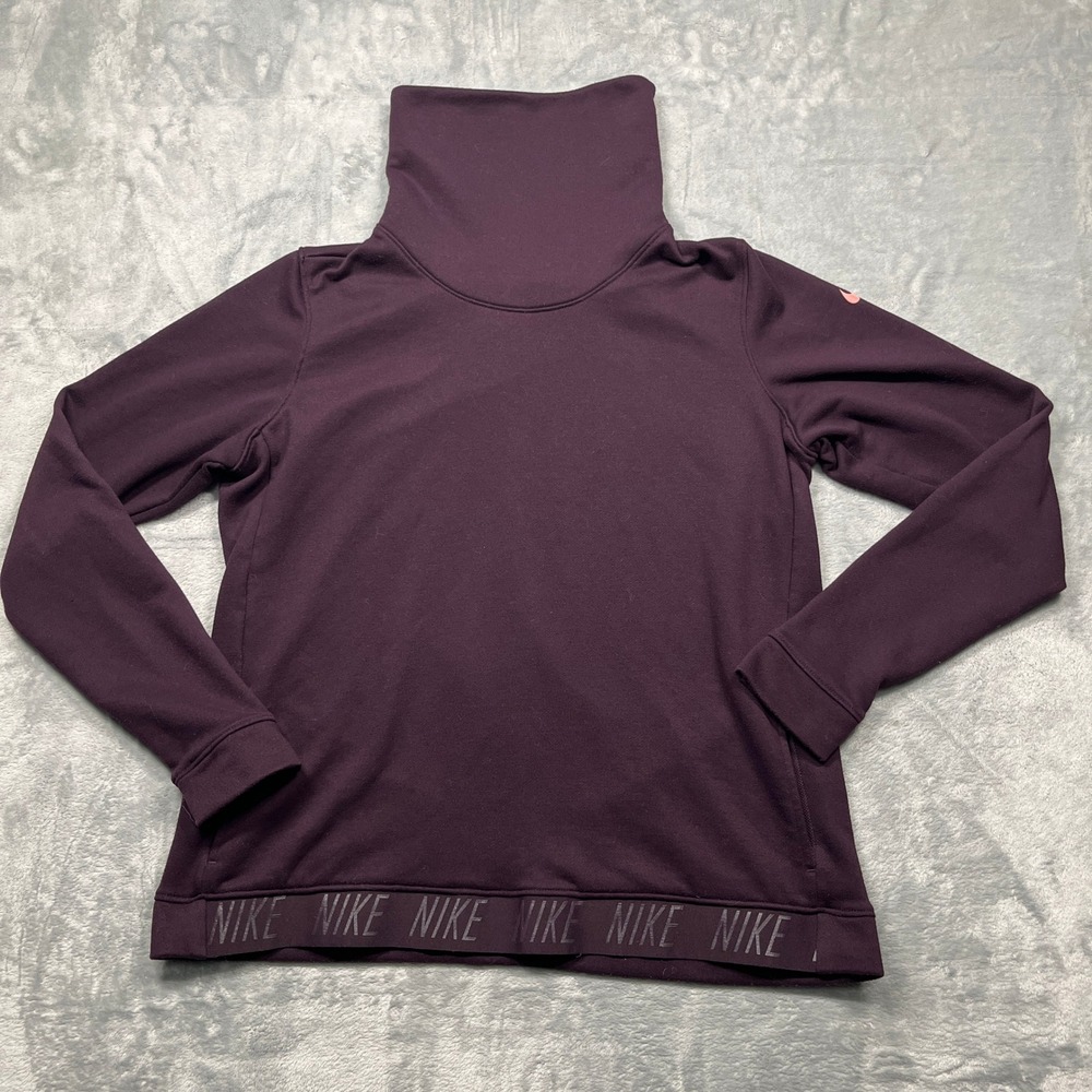 Nike Sweatshirt Women Large Purple Dri-FIT Funnel Neck Logo Hem Pullover